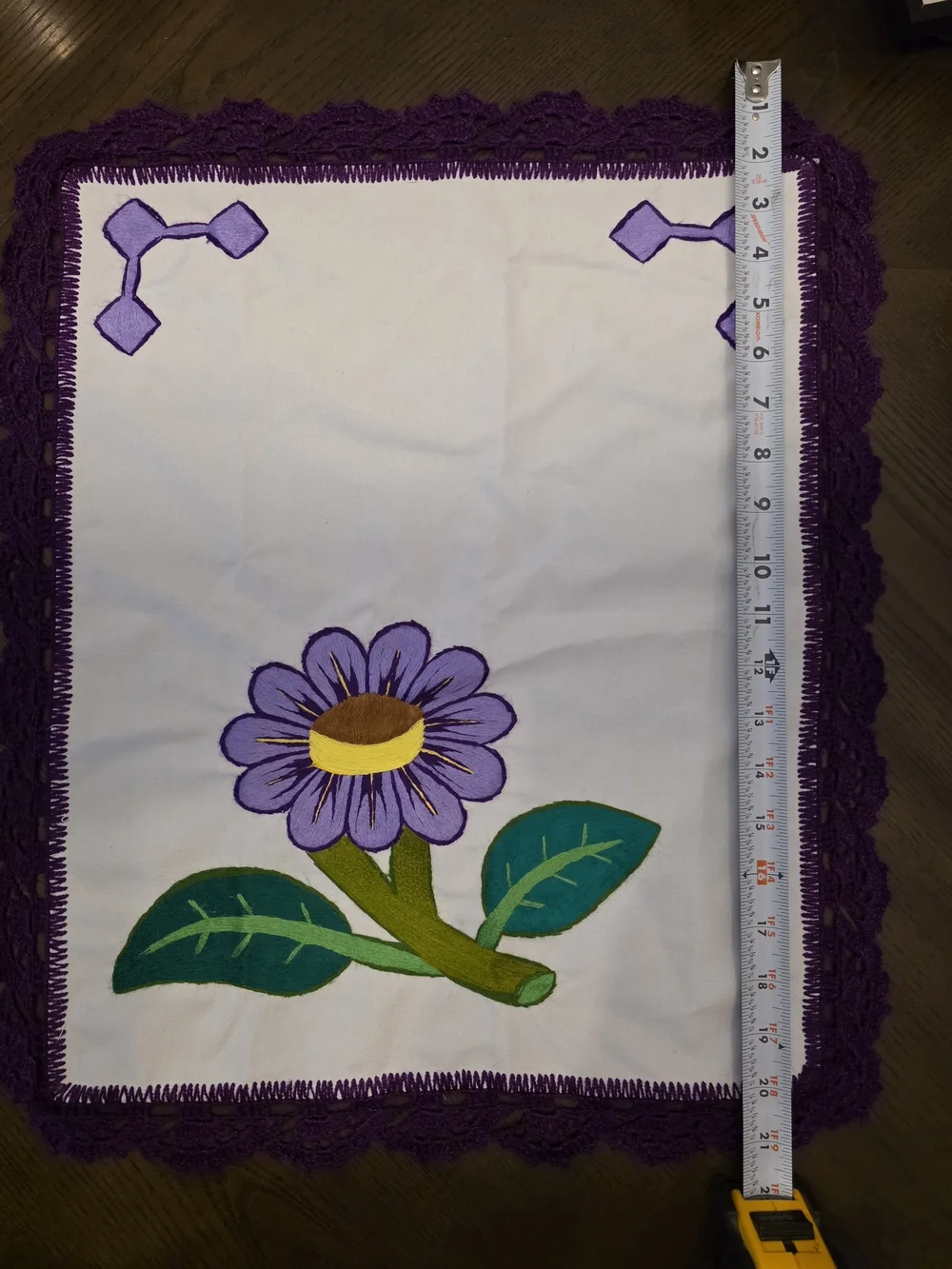 Hand-Embroidered Purple Floral Kitchen Towel - Purple